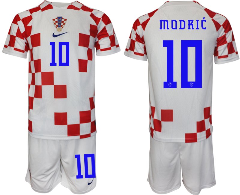 Kroatien Herren Heimtrikot 2022-23 weiß rot Trikotsatz - Modrić 10