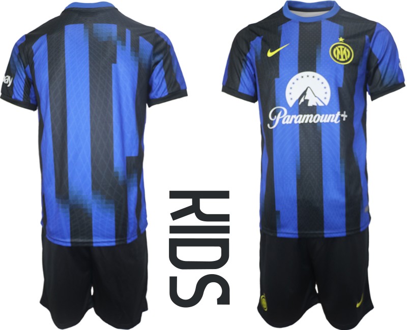 Günstige Fussballtrikots Inter Milan Heimtrikot 23/24 Kinder Kurzarm + Kurze Hosen