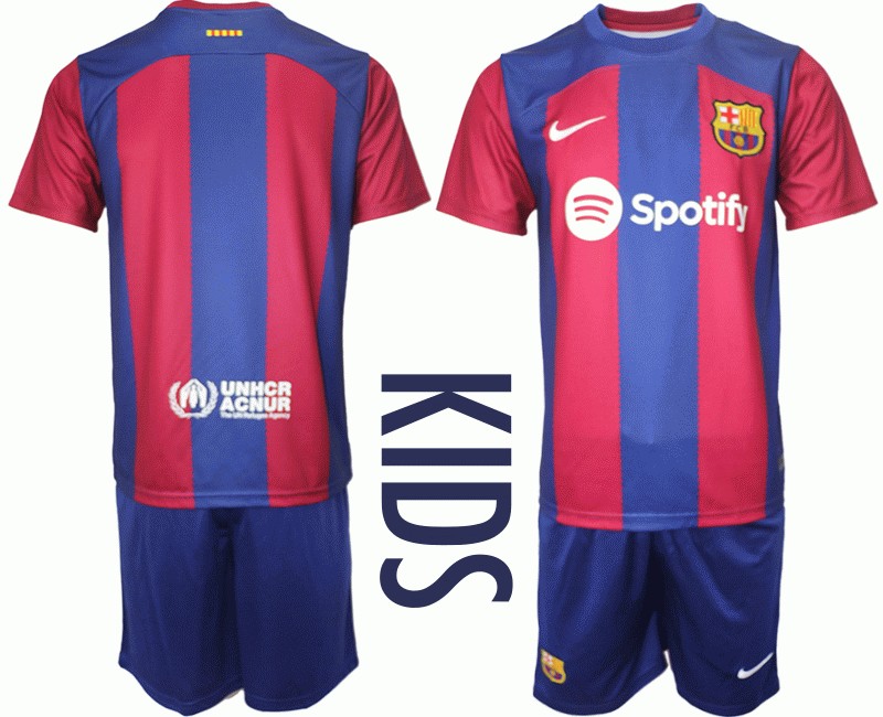 Kinder FC Barcelona Heimtrikot 2023/24 Trikotsatz Kurzarm + Kurze Hosen