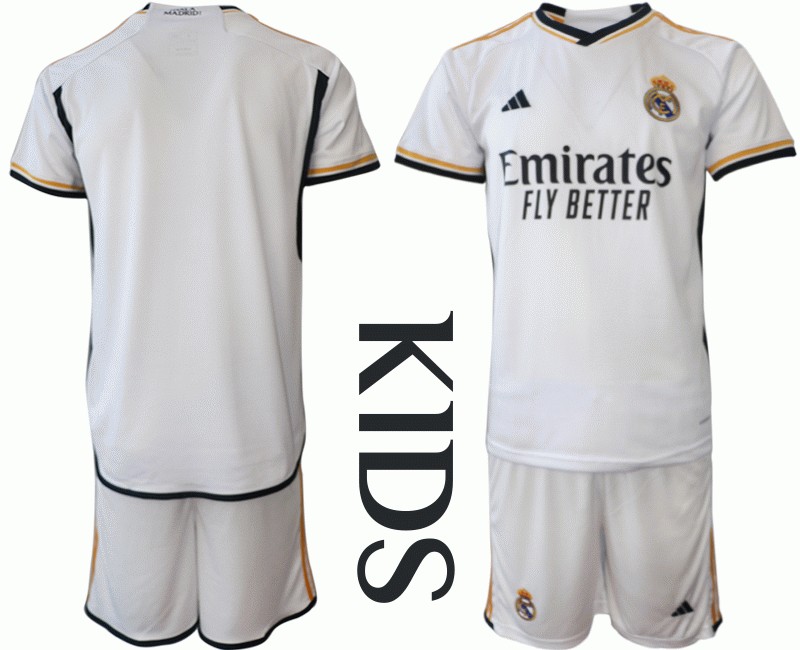 Real Madrid Heimtrikot 2023/24 Kinder Trikotsatz Kurzarm + Kurze Hosen