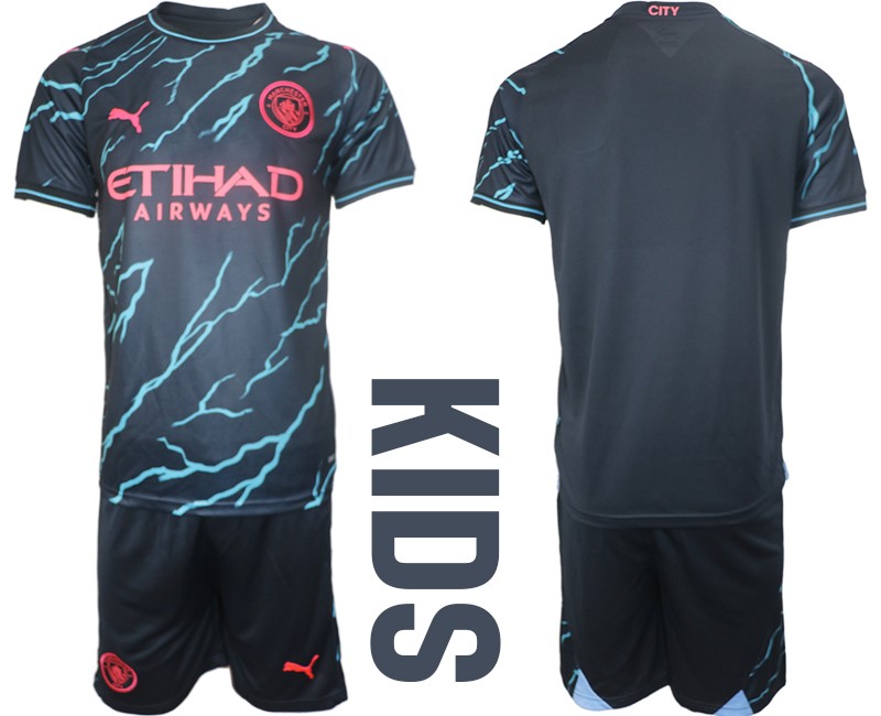 Kinder Trikot Manchester City Ausweichtrikot 2023-2024 Kurzarm + Kurze Hosen