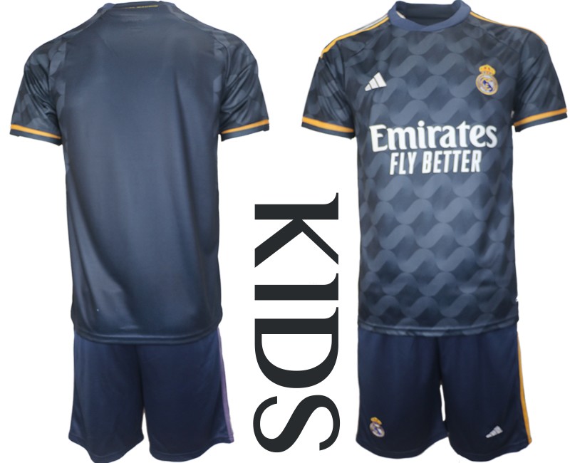 Kinderheim Trikot Real Madrid Auswärtstrikot 23/24 Kurzarm + Kurze Hosen