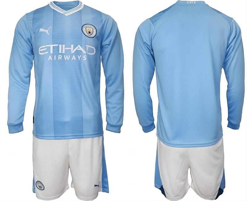 Manchester City Heimtrikot 2023/24 Langarm + Kurze Hosen