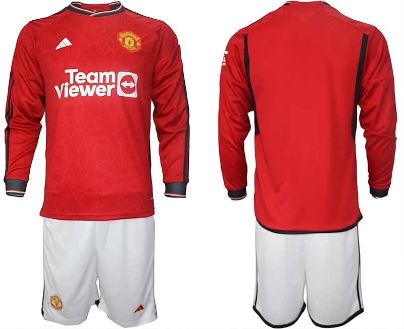 Manchester United Heimtrikot 23/24 Langarm + Kurze Hosen